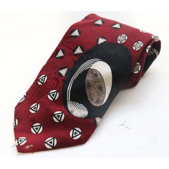 Pierre Balmain‎ Extra Long Red Mens Neck Tie Art Deco 90s Vintage - Picture 1 of 4